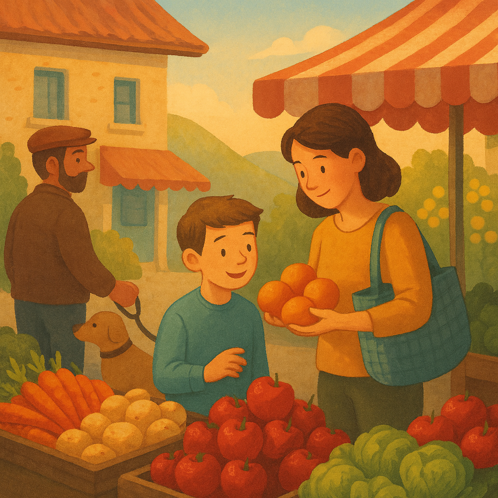 Cover art illustration for A Morning at the Market short story.